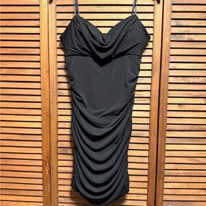 Emerald Sundae Elegant Black Draped Dress